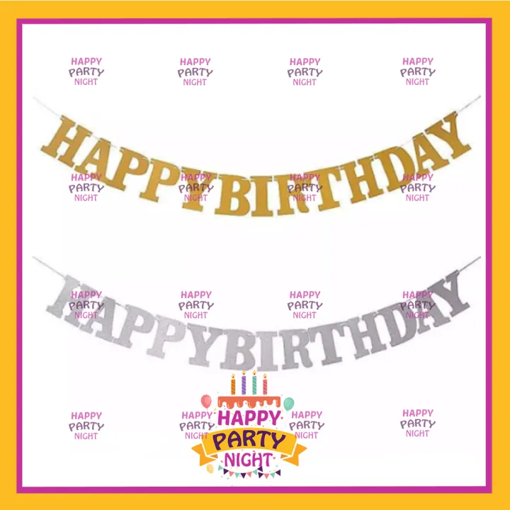Happy Party Night 3M Glitters Happy Birthday Banner Gold Silver Happy