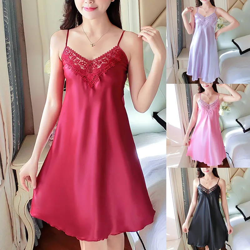 Adisputent Ladies Sexy Silk Satin Night Dress Sleeveless Nighties V-neck  Nightgown Free Size Nightdress Lace Sleepwear Nightwear For Women | Lazada  Singapore