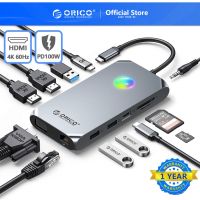 ORICO ชนิด C ฮับ USB C แท่นวางมือถือที่มี4K60Hz แบบ Dual HDMI VGA DP Ethernet 100W PD Sd/tf Audio RGB USB C HUB สำหรับแล็ปทอปแมคบุ๊ค Pro