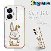 Jingsanc เคสสีขาวสำหรับ Realme C55 C53 C33 C31 C30S C30 C11 11 10 9i 9 8 7i 7 GT Neo 2 2 2T 3T Narzo 50 50A 50i Pro Prime Edition 4G 5G เคสโทรศัพท์ที่ยึดขาตั้งรูปกระต่ายแบบนิ่มฝาหลังทำจากซิลิโคน TPU สุดหรู E001-1