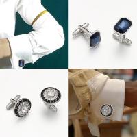 TRADER Super Shinny Gift สีขาว มงกุฎ ซิลเวอร์โกลด์ Novelty Luxury เสื้อเชิ้ต Cuff Links Cufflinks for Mens สีน้ำเงิน