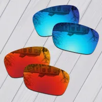 E.O.S 2 Pairs Ice blue amp; Fire Red Mirror Polarized Replacement Lenses for Oakley Scalpel OO9095 Sunglasses