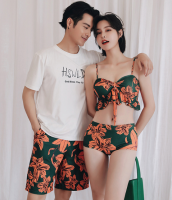 [mingyuan] 2021 three-piece orange green man pants couples y swimming holiday beach women swimsuit
