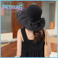 PETIBAG สีทึบทึบ หมวกกันแดดหมวก ปีกกว้างกว้าง ป้องกันรังสียูวี หมวกสำหรับฤดูร้อน นุ่มนุ่มๆ พับเก็บได้ หมวกผู้หญิงทรงสูง กิจกรรมกลางแจ้งกลางแจ้ง