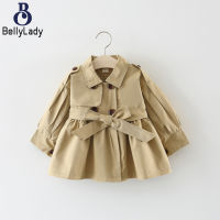 Girls Cotton Coat Long Sleeves Lapel Cardigan Windbreaker With Belt Solid Color Single-breasted Jacket【fast】