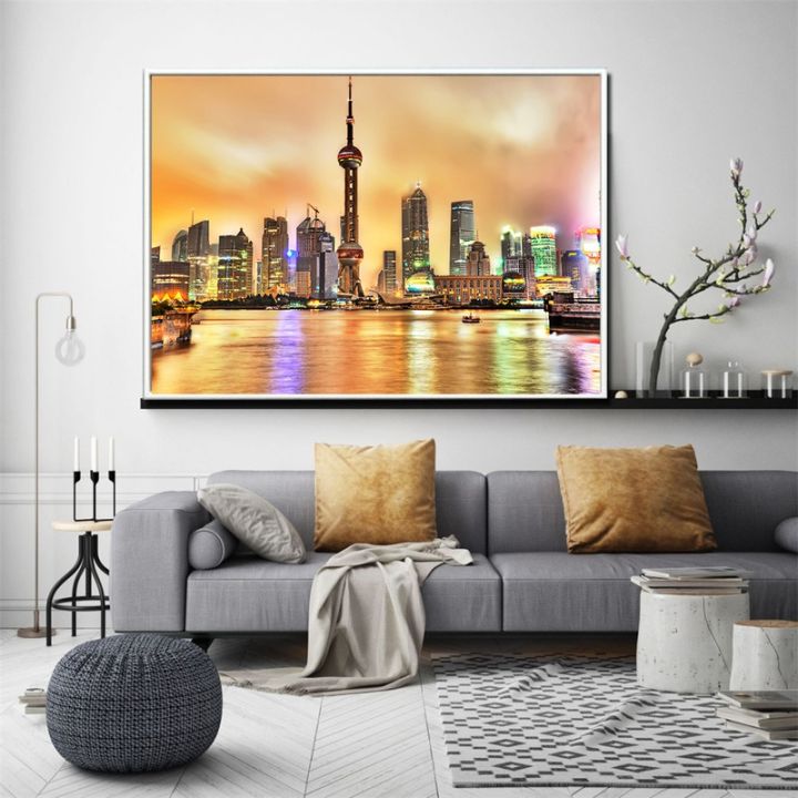 new-york-skyscrapers-posters-and-prints-cityscape-wall-art-pictures-home-decoration-maison-night-building-wall-painting