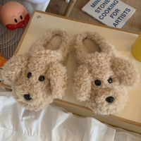 Faux Fur Dog Slippers 2022 Cute Cartoon Animal Women Winter Warm Plush Home Fluffy Slides Cotton House Floor Shoes Flip Flops