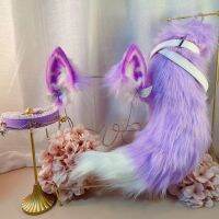 Purple white black fox ear beast ear KC beast tail wolf cat fox silver hair clip hair magnet COSPLAY Handmade Work Lolita NEW