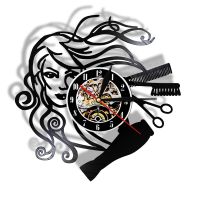 Beauty Salon Vinyl Record Wall Clock Hair Stylist Salon Barber Shop Handmade Wall Clock Hairdresser Gifts for Woman Pipe Fittings Accessories