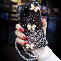 เคสสำหรับ Xiaomi 13T Pro ฝาหลังซิลิโคนนิ่มรูปดาวพระจันทร์เป็นประกาย + สร้อยคริสตัลสำหรับ Xiaomi 13T Pro