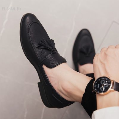 TOP☆Hot Mens Business Slip-on Shoes Leather Tassel Loafers Black