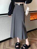 S-3xl Straight Long Irregular Pleated Suit Skirt Women Autumn Korean High Waist Black Midi Skirts Female Gray Preppy Streetwear