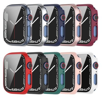 Hard PC Protective Cover All inclusive Screen Protector Frame Dustproof Tempered Glass Cover for Apple Watch Series 8 7 6 5 4 SE