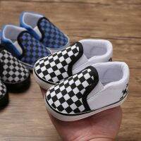 COD SDFGERTERTEEE Baby Shoes Boy Shoes Canvas Plaid Pattern Anti-Slip Shoes Casual Sneakers 0-18 Months