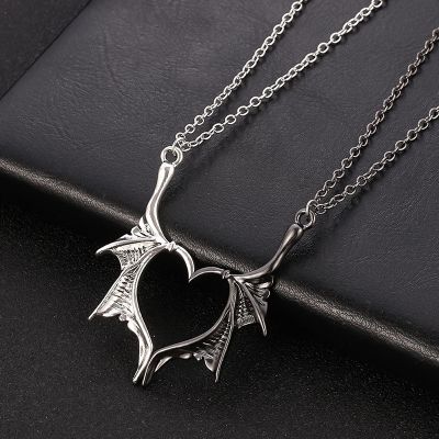 2022 Wing Necklace for Women Men Matching Demon Dragon Wing Love Heart Pendant Necklace Couple Friendship Necklace Jewelry