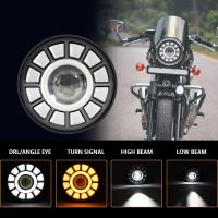 ۞ New 5.75 Inch LED Motorcyle Headlight High Low Beam Angel Eye DRL Turn Signal Light with H4 Plug Cable for Harley Sportster Dyna 1200 883