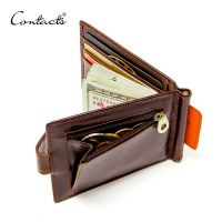 【CW】┅  Leather Money Clip Men Card Wallet Thin Clamp for 10 Cards Male Bifold Credit with Zip Coin