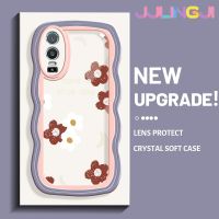 Jjlingji เคสสำหรับ VIVO Y76 5G เคส Y74s Y76s 5G แฟชั่นดีไซน์ใหม่ดอกไม้สีแดงขอบครีมลูกคลื่นกันกระแทกแบบใสเคสมือถือปลอกโปร่งใสลายกล้องถ่ายรูปอ่อนโยนเรียบง่าย