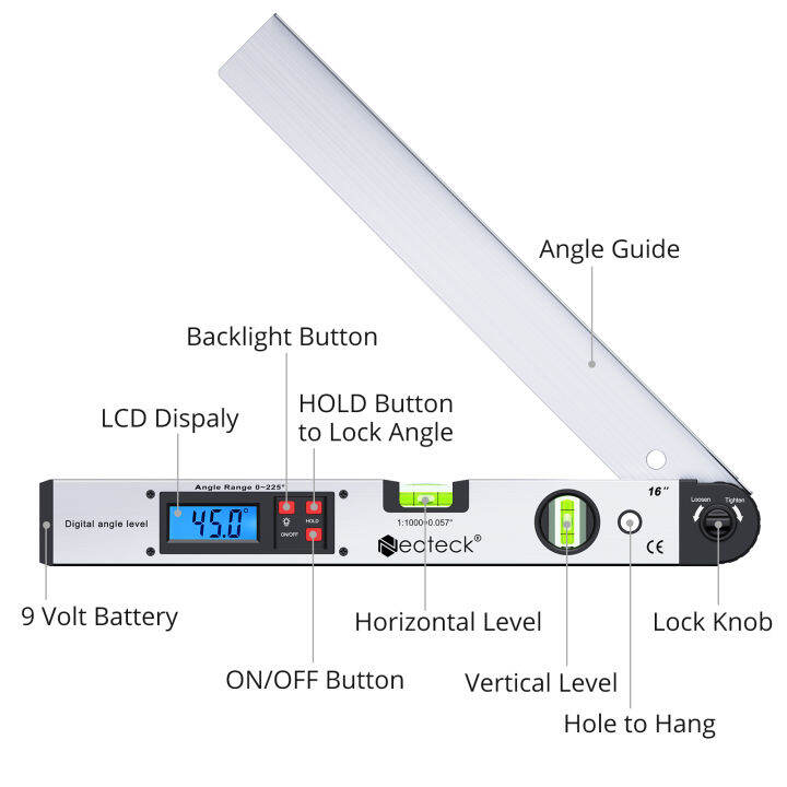 neoteck-0-225-ไม้โปรแทรกเตอร์ดิจิตอลวิญญาณระดับมุม-finder-meter-g-auge-ดิจิตอลมุม-finder-อิเล็กทรอนิกส์ไม้โปรแทรกเตอร์จอแสดงผล-lcd