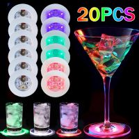 20Pcs LED Coasters Light Up Luminous Coaster Stickers Liquor Bottle Drink Cup Mat Club Bar Party Table Decoration Wedding Decor