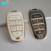 lujie New Electroplated TPU Car Key Cover for Hyundai Santa Fe Tucson 2022 NEXO NX4 Atos Solaris Prime 2021 6 Button Premium Key Case