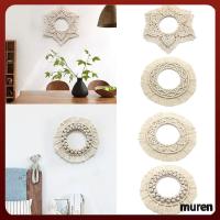 MUREN Boho ห้องรับแขกห้องนอนทอด้วยมือ Macrame พรมสติกเกอร์ตกแต่งกระจกกระจกทรงกลม Macrame