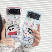 เคสโทรศัพท์จี้การ์ตูนเครยอนชินจังสำหรับ Samsung Galaxy Z Flip 4 3 5นุ่มหยิกเป็นลอนฝาครอบพร้อมตัวยึดกันกระแทก