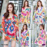 P11366 เดรสมัดย้อมแขนยาว Long Sleeve Tie-Dye Dress