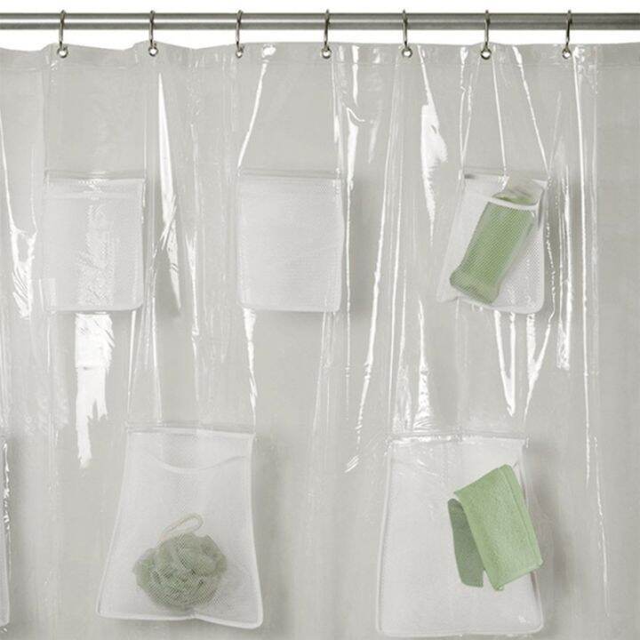 waterproof-shower-curtain-liner-with-pockets-for-touchscreen-devices-bathroom-multifunctional-clear-phone-tablet-hold-wholesales