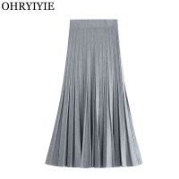 【CW】 OHRYIYIE Gray Knitted Skirt Fashion Korean All-match Pleated Skirts