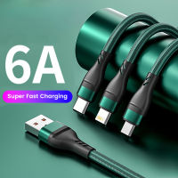 6A 100W Fast Charging 3 In 1สาย USB Type C สำหรับ Samsung Xiaomi Huawei iPhone สายชาร์จ Micro USB Data Cabo 3in1