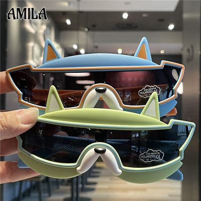 AMILA Bulldog แว่นตากันแดดชิ้นเดียวสำหรับเด็ก,แว่นตากันแดดซิลิโคนนิ่มสำหรับเด็กผู้ชายแว่นกันแดดแว่นโพลารอยด์การ์ตูนสำหรับลูกสุนัข