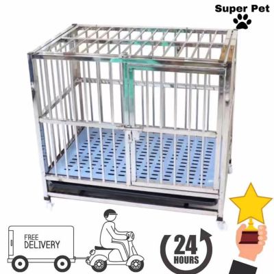 [ส่งฟรี] ถูกที่สุด!!HOT SALE STAINLESS STEEL CAGE M:78X52X72 กรงสแตนเลส GRADE202 ราคาถูก คอก หมา คอก สุนัข กรง หมา กรง