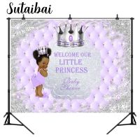 Little Princess Baby Shower Backdrop Black Skin Girl Silver Crown Photo Backdrop Welcome Princess Photography Background