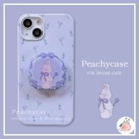 หรูหราลาเวนเดอร์พวงหรีดสีม่วงดอกไม้กระต่ายยืนผู้ถือโทรศัพท์เคสเข้ากันได้สําหรับ iPhone 14 13 12 14Plus XR Xsmax Xs X นุ่ม ปลอกหลังกันกระแ