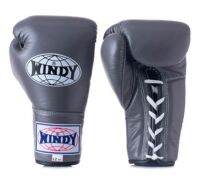 นวมเชือก ชกมวยไทย วินดี้สปอร์ต ทำจากหนังแท้ เทา Windy  Lace up Gloves (10,12,14,16 oz ฺ) Gray  Genuine Leather  Muay Thai MMA K1