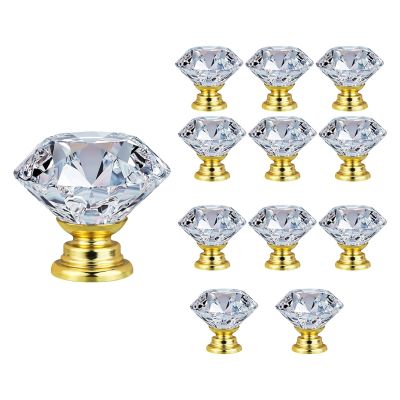 12 Pcs 30MM Crystal Clear Glass Dresser Knobs Diamond Drawer Knobs Pulls Handles Kitchen Cabinet Knobs Silver