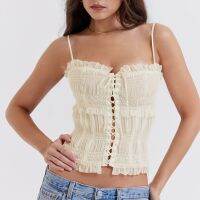 Modelhouses # Women เสื้อลูกไม้สั้นไร้แขนไหล่ Bandage Cutout พรรคสบายๆเสื้อกล้ามฤดูร้อน