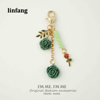 Linfang กุหลาบแดงพวงกุญแจเคลือบฟันน่ารักและพวงกุญแจดอกไม้กุหลาบสีดำวันวาเลนไทน์ผู้หญิงหญิงสาวโซ่กุญแจสำหรับ