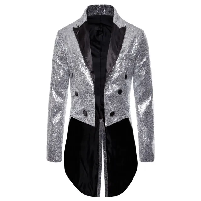 Shiny Sequins Glitter Tailcoat Suit Jacket Male Double Breasted Wedding ...