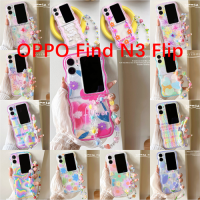 สำหรับ OPPO Find เคสป้องกันหน้าจอพับได้แบบ N2 N3พิมพ์ลายเคสโทรศัพท์เป็นคู่ขอบหยักรักดอกไม้กรอบซิลิโคนนิ่มพร้อมจี้สร้อยข้อมือ