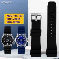 คู่สาย Casio นาฬิกาดำน้ำปลากระพงขาว MTP-VD01 MDV-106ซีรี่ส์ซิลิโคนเรซิ่นสีเขียว22มม. สายนาฬิกาข้อมือกันน้ำสีแดงสีดำสีน้ำเงิน