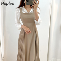 Neploe French Temperament Work Style Ol Camis Dress Women High Waist Hip A Line Slim Vestido Square Collar Sleeveless Robe Solid