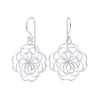 Silver thai  925 Silver Handmade Flower Hook Earrings  In stock เครื่องประดับเงินแท้ ต่างหูห่วงรูปดอกไม้เงินแท้925