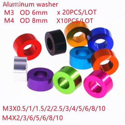 ♕❣ 10-20pcs M3 m4 thickness 0.5mm to 10mm colourful aluminum washer Bushing gasket Spacer sleeve Non-thread standoffs