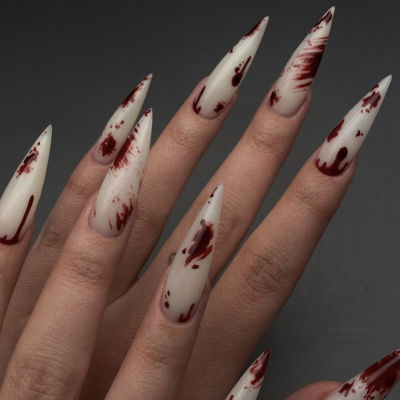 Halloween Bloodstain Printed Long False Nails Durable &amp; Never Splitting Comfort Fake Nails for Professional Nail Art Salon Supply