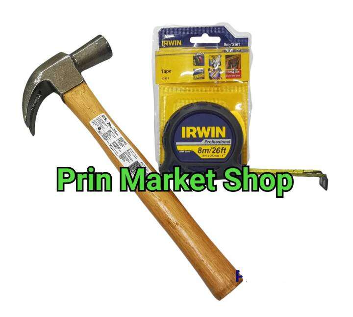 Irwin ตลับเมตร 8 เมตร รุ่น Professional + Stanley 51371840 ค้อนหงอน
