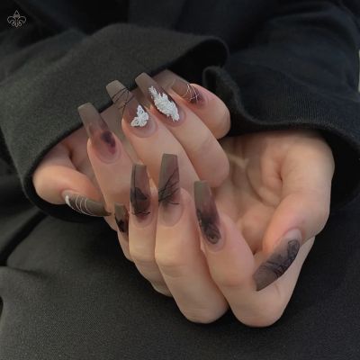 24pcs / Set Kuku Palsu Motif Kupu-Kupu Putih Untuk Nail Art / Manicure 5211059☫✼﹍