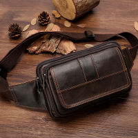 Norbinus Cowhide Mens Waist Bag Leather Male Fanny Pack Hip Belt Bag Man Phone Pouch Shoulder Bags for Men Travel Waist Pack