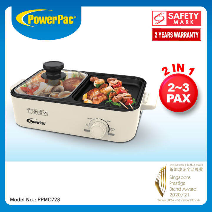 PowerPac Steamboat with BBQ Grill, 2 in 1 Multi Cooker with Nonstick